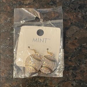 Mint Gold and Silver Baseball Earrings